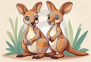 Kangaroo in its natural habitat, grazing peacefully.Cartoon Abstract art.AI Generated