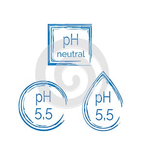 PH 5,5 blue icon set. Dermatology textured symbol
