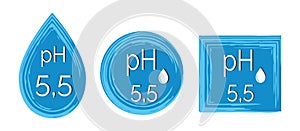 PH 5.5 icon set. Dermatology symbol isolated on white background.