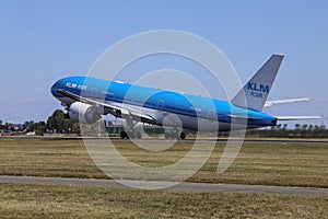 PH-BQM Boeing 777-200 KLM Asia departing from Amsterdam Schiphol Airport at Polderbaan