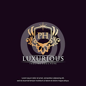 PH initial letter luxury ornament gold monogram logo template vector art