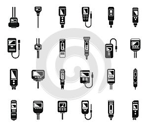 Ph meter icons set simple vector. Chemical acid