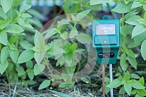 Ph meter, wet and luminosity sensor modern gardening and farming concept