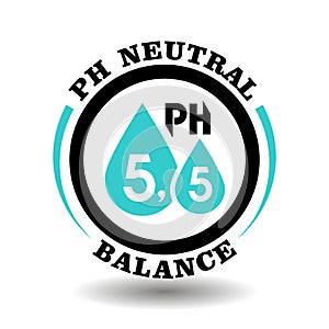 PH neutral vector stamp for cosmetics packaging symbol. Round drop icon with 5,5 acidic balance of health skin