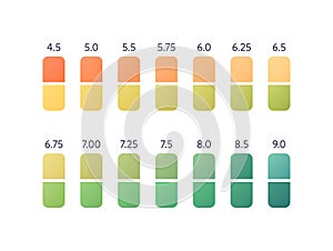 Ph strips scale infographic. Vector flat healthcare infographic. Color scheme for urine and saliva ph sample with number. Design