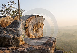 Pha Hua Rue Rock Cliff Mountain Hill Phayao Attractions Thailand with Warm Sun Light Left