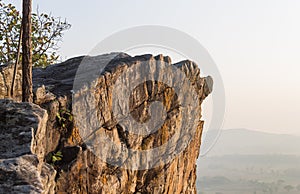 Pha Hua Rue Rock Cliff Mountain Hill Phayao Attractions Thailand with Warm Sun Light Left Zoom