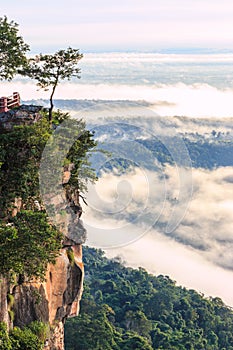 Pha Mo I Daeng Cliff and mist, Sisaket, Thailand