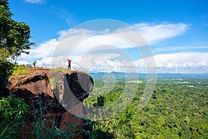 Pha Nakee Viewpoint on a clear day overlooking the Mekong river, Phu Langka national park, Thailand