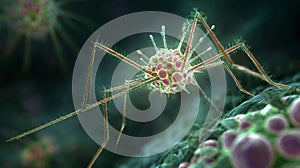 Phage and Bacteriophage Attacking Bacteria in Vibrant Composition