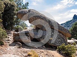 Phallus-shaped rocks composed of the characteristic rock of the landscape of La Pedriza in Madrid