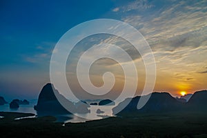 Phang Nga Bay beautiful sunset viewpoint in Thailand