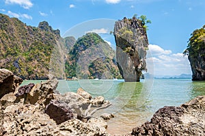 Ko Tapu a landmark large limestone rocks in Phang Nga Bay, James Bond island, Thailand photo