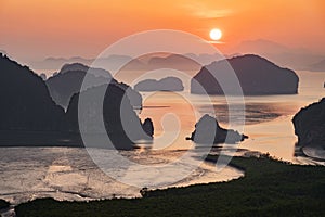 Phang Nga Bay during sunrise from Samat Nangshe viewpoint