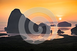 Phang Nga Bay during sunrise from Samat Nangshe viewpoint