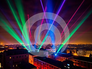 Phantastic red and Blue colored lasershow.Generative AI