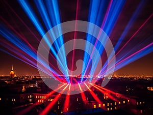 Phantastic red and Blue colored lasershow.Generative AI