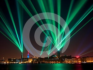 Phantastic red and Blue colored lasershow.Generative AI