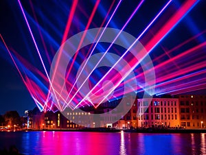 Phantastic red and Blue colored lasershow.Generative AI