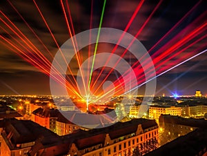 Phantastic red and Blue colored lasershow.Generative AI