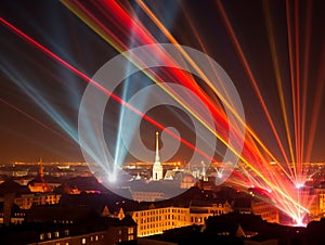 Phantastic red and Blue colored lasershow.Generative AI