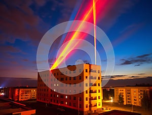 Phantastic red and Blue colored lasershow.Generative AI