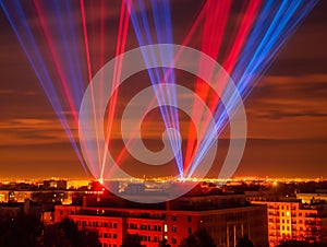 Phantastic red and Blue colored lasershow.Generative AI