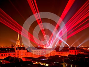 Phantastic red and Red colored lasershow.Generative AI