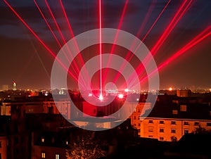 Phantastic red and Red colored lasershow.Generative AI