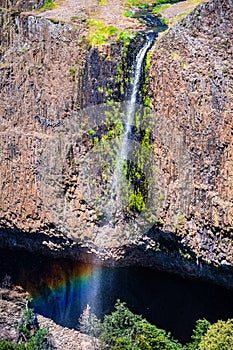 Phantom Waterfall dropping off over vertical basalt walls, North Table Mountain Ecological Reserve, Oroville, California
