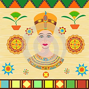 Pharaoh Cleopatra or Nefertiti are depicted in ancient Egyptian