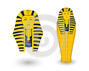 Pharaoh coffin and mask on white, vector