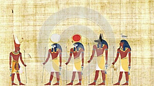 Pharaoh Consulting With Ra Geb Khonsu And Anubis