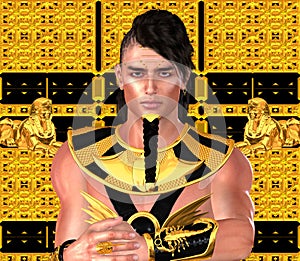 Pharaoh in Egyptian modern digital art fantasy style. Ramses, King Tut or any Egyptian King. photo