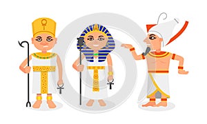 Pharaoh in Nemes Headdress as Monarchs of Ancient Egypt Vector Set