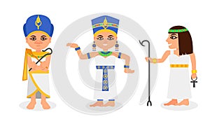 Pharaoh in Nemes Headdress as Monarchs of Ancient Egypt Vector Set