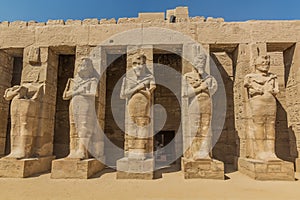 Pharaoh statues in the Amun Temple enclosure in Karnak, Egy