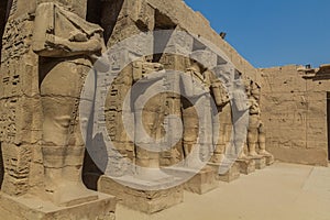 Pharaoh statues in the Amun Temple enclosure in Karnak, Egy