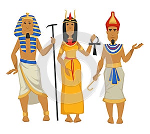 Pharaohs and Cleopatra Egyptian kings and queen isolated male and female characters photo