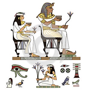 Pharaohs and gods colorful vector.Egypt icons set. photo