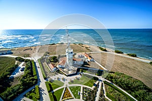 Phare de Chassiron.The Radar tower. Island D`Oleron in the French Charente with striped lighthouse. France.