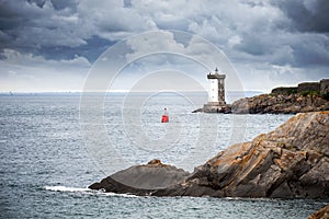 Phare de Kermorvan. Kermorvan Lighthouse Pointe de Kermorvan, Le Conquet, Britanny, France.