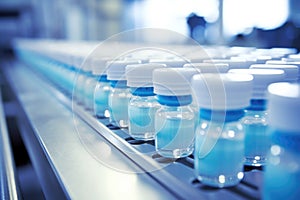 Pharma machinery in action: conveyor belt closeup