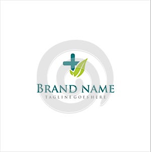 Pharma Medical Leaf Logo Vector . Cross Leaf Logo Design Vector Stock