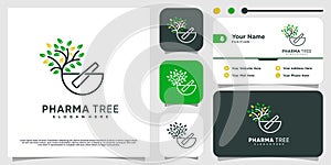 Pharma tree logo with creative concept Premium Vector