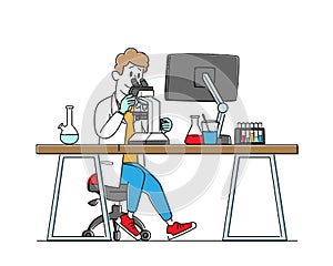 Pharmaceutic or Chemical Laboratory Research, Experiment Concept. Male Scientist Character Working in Chemistry Lab photo