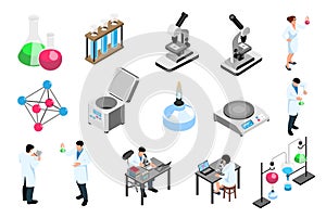 Pharmaceutic Laboratory Isometric Icons Set photo