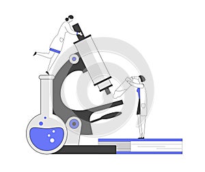 Pharmaceutic Laboratory Research Concept. Women Scientists Characters Working in Chemistry Lab with Medical Equipment