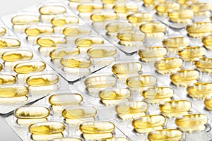 Pharmaceutical background from medicaments in capsules.