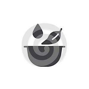 Pharmaceutical mortar with leaves and drop vector icon